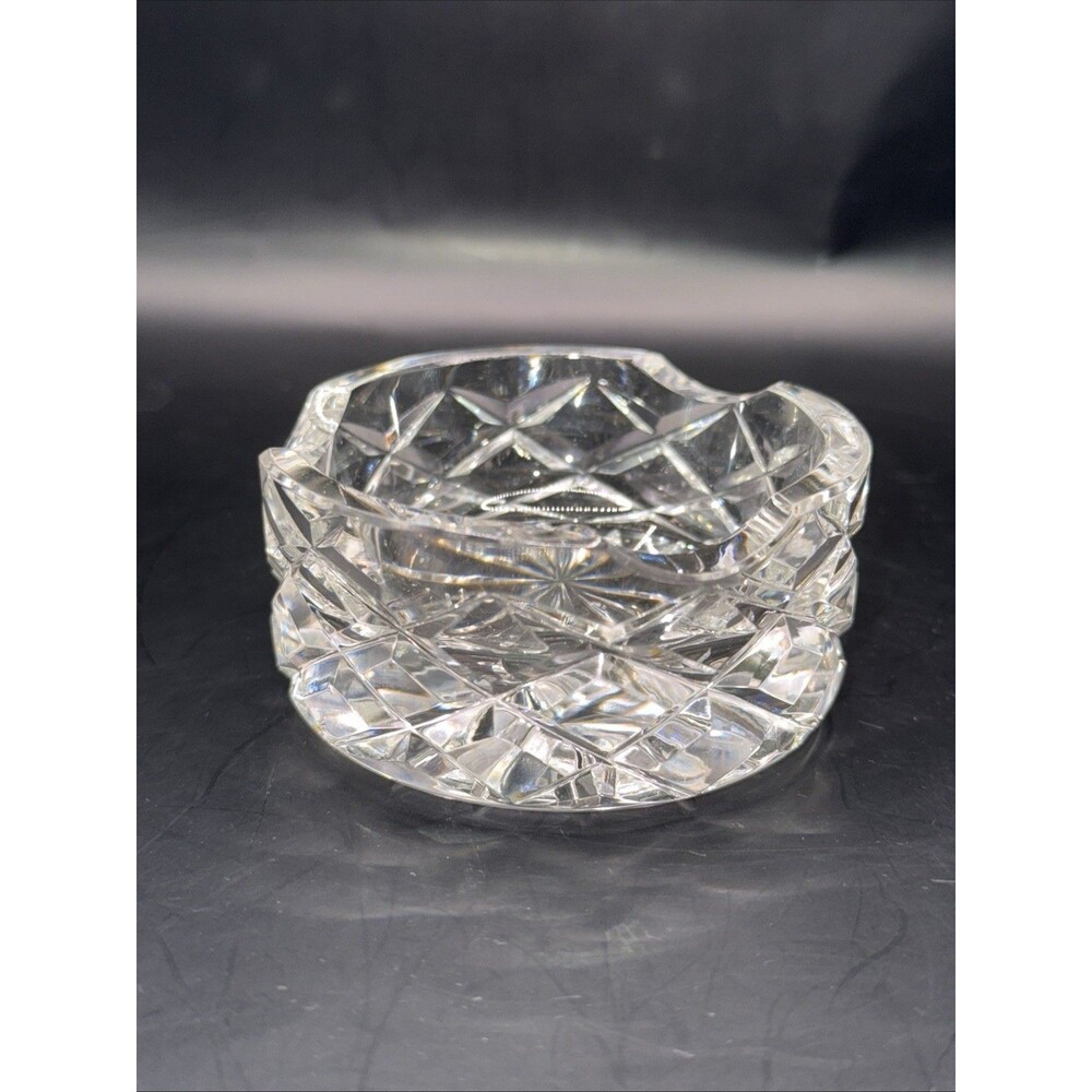 Cavan Irish Cut Glass Ash Tray Cross Hatch Cuts Clear 3" D TM